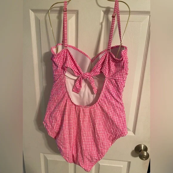 Lilly Pulitzer Layne Along the Same Lines Pink Checkered One-Piece Swimsuit - Picture 4 of 5